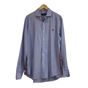 Polo Ralph Lauren Men's Large Slim Fit Blue ButtonUp Shirt Racing Stripe‎ Red